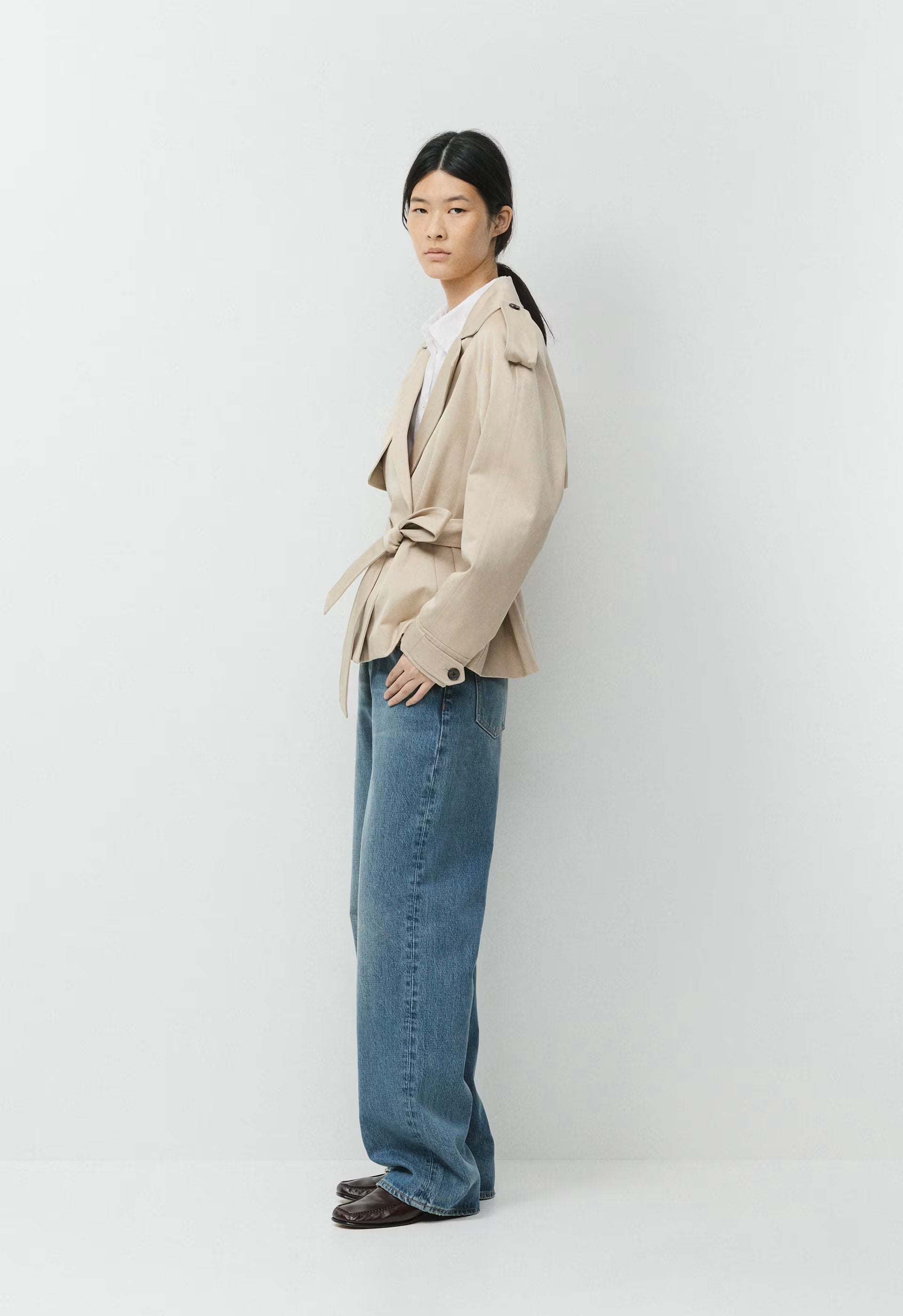 The Davis Short Trench Coat - Rich Twill - MARCONA BEIGE