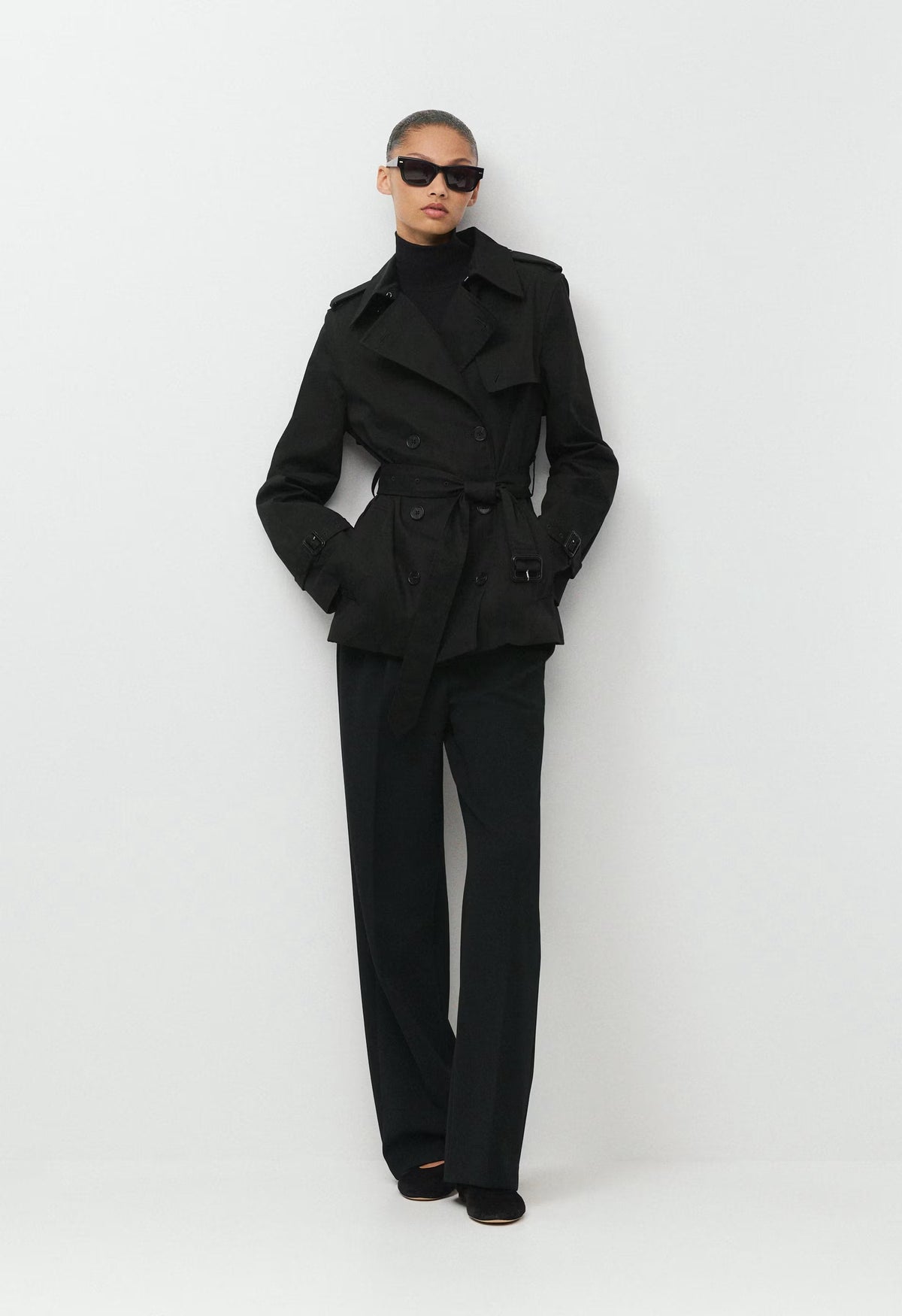 The Finch Short Trench Coat - City Twill - BLACK