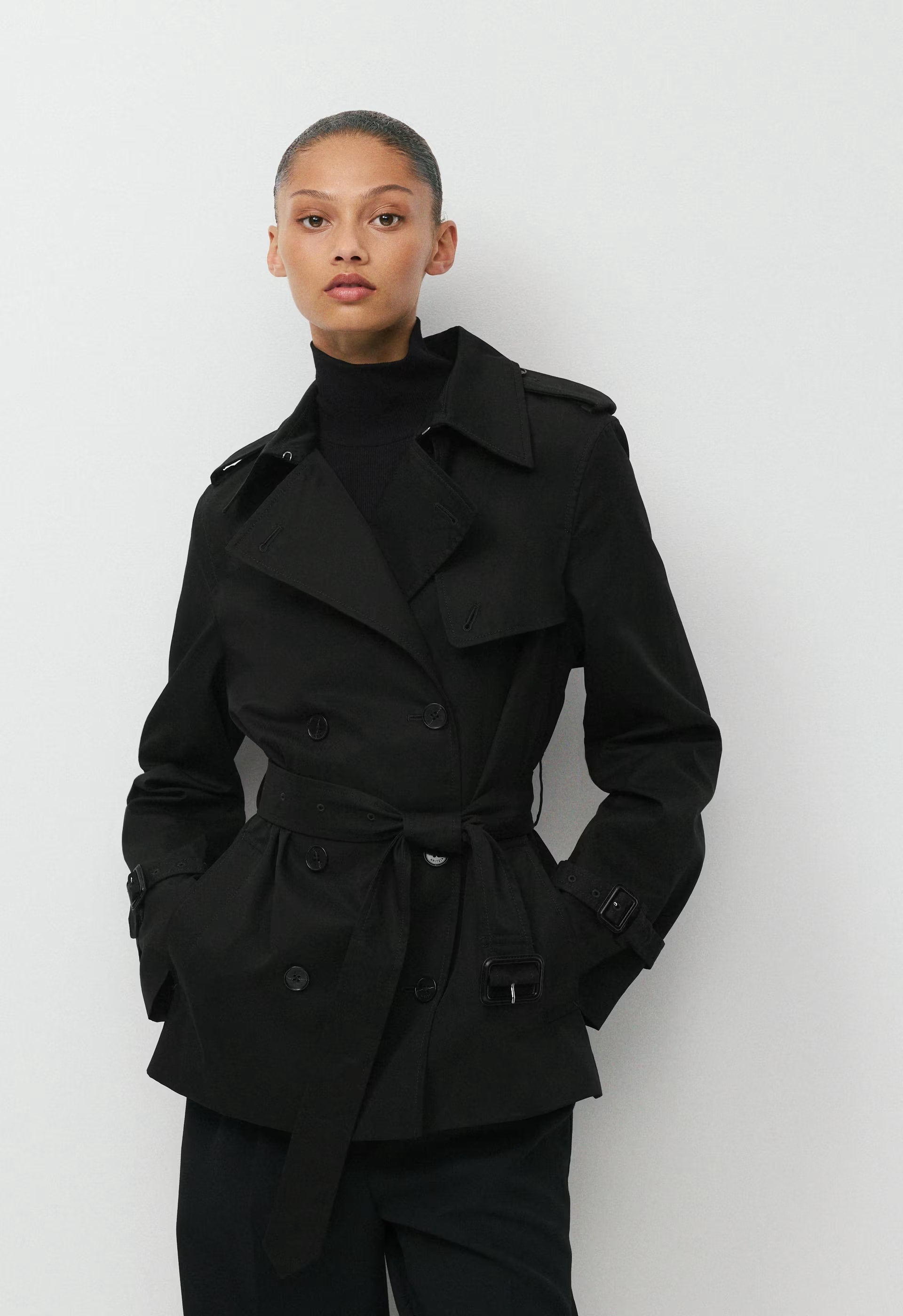 The Finch Short Trench Coat - City Twill - BLACK
