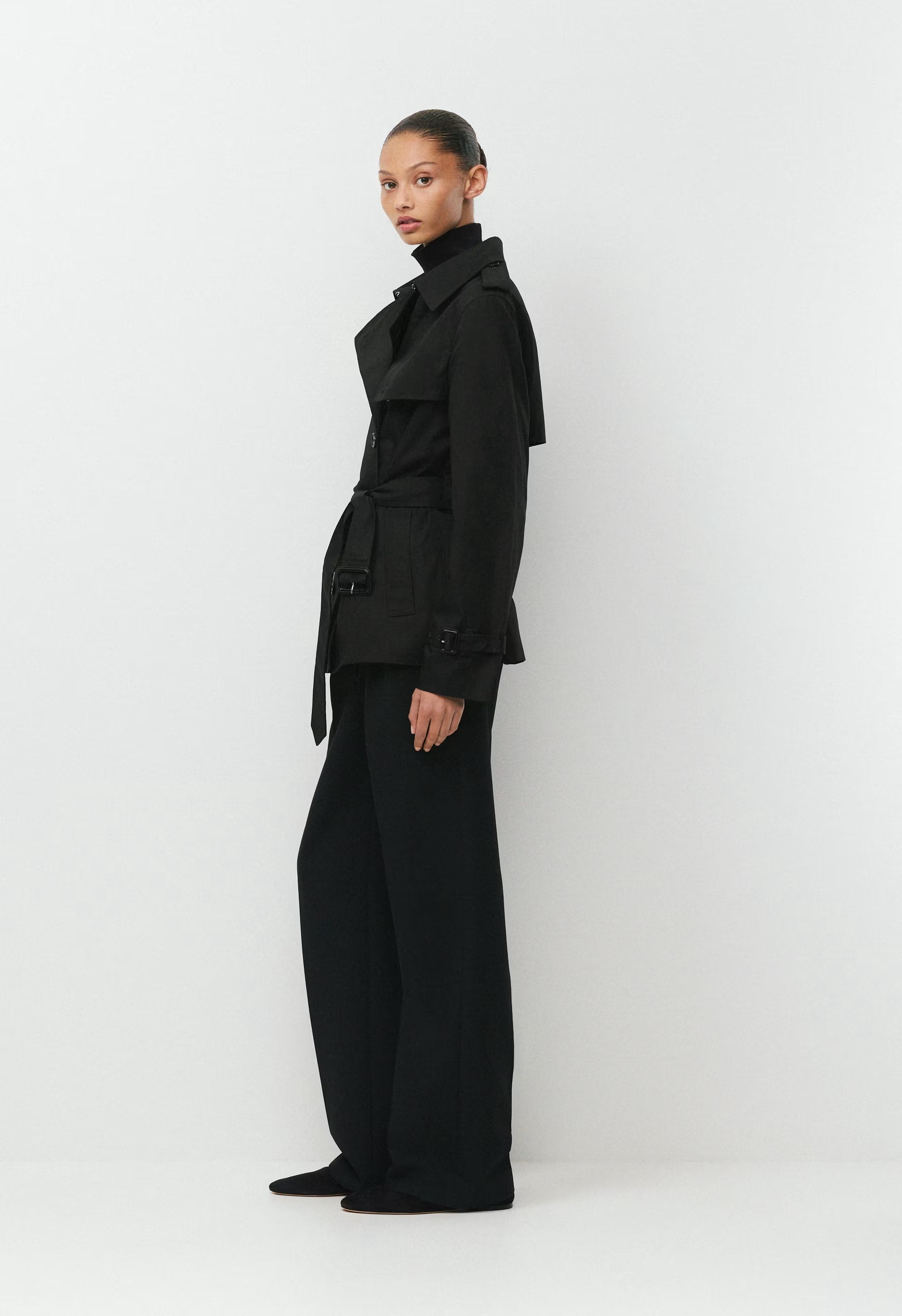 The Finch Short Trench Coat - City Twill - BLACK