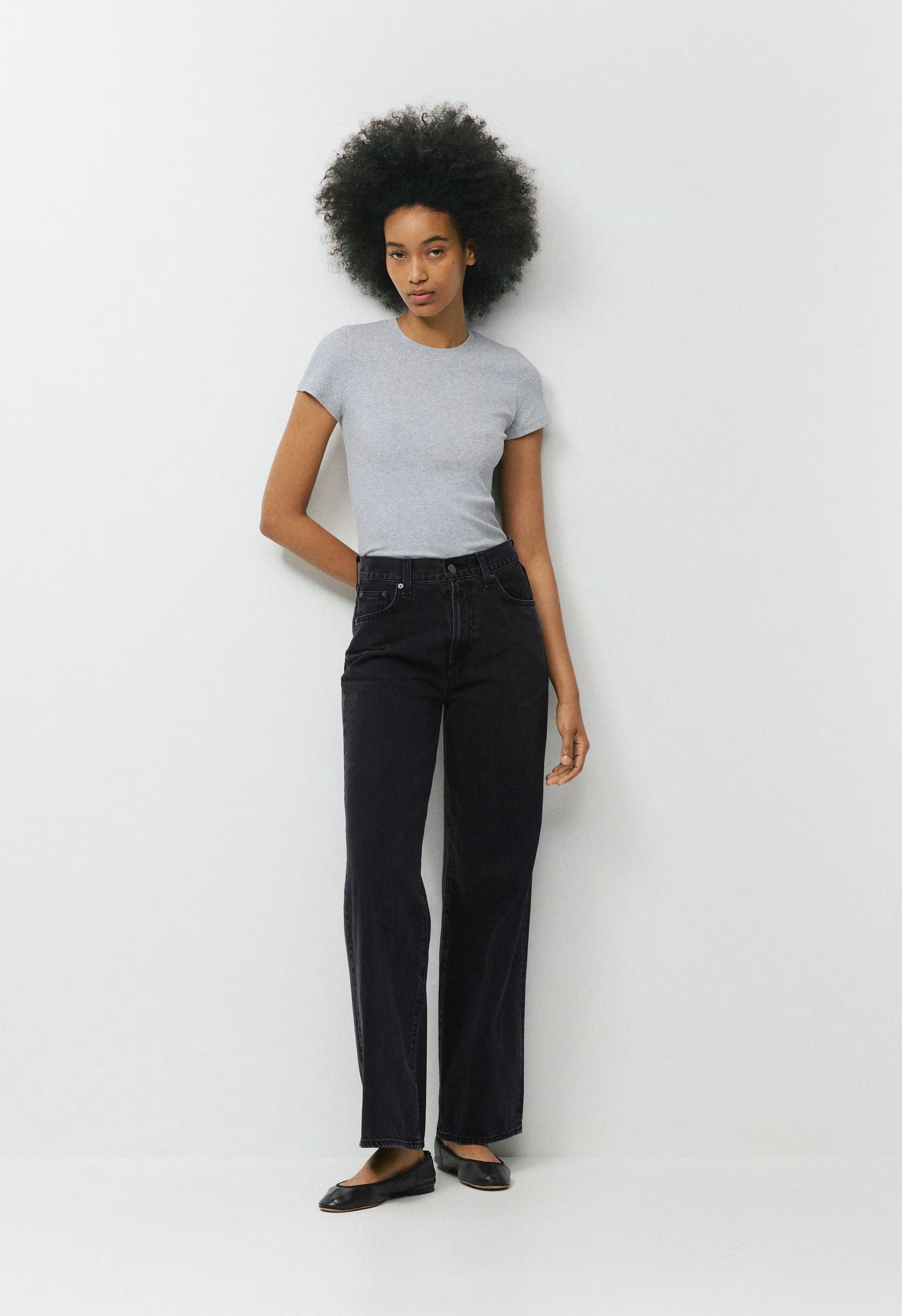 Denim Forum The Farrah Hi-Rise Wide Jean - BLACK EYELINER