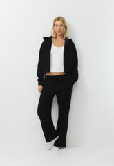 Cozy Sweatfleece Boyfriend Wide Sweatpant - BLACK