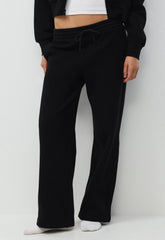 Cozy Sweatfleece Boyfriend Wide Sweatpant - BLACK