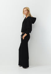 Cozy Sweatfleece Boyfriend Wide Sweatpant - BLACK