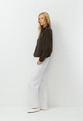 Cozy Sweatfleece Boyfriend Wide Sweatpant - HEATHER CLOUD WHITE