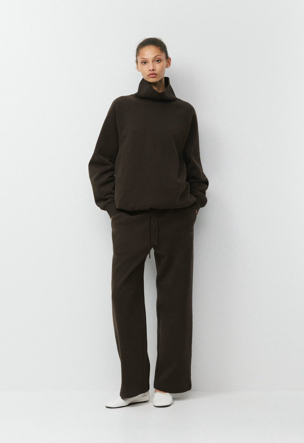 Cozy Sweatfleece Boyfriend Wide Sweatpant - CACAO NIB BROWN