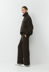 Cozy Sweatfleece Boyfriend Wide Sweatpant - CACAO NIB BROWN