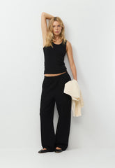 Cozy Sweatfleece Boyfriend Barrel Sweatpant - BLACK