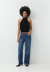 Denim Forum The Farrah Lo-Rise Wide Jean - VNTGE MD DARK BLUE