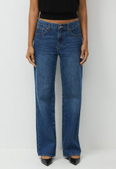 Denim Forum The Farrah Lo-Rise Wide Jean - VNTGE MD DARK BLUE