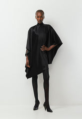Fan Satin Dress - BLACK