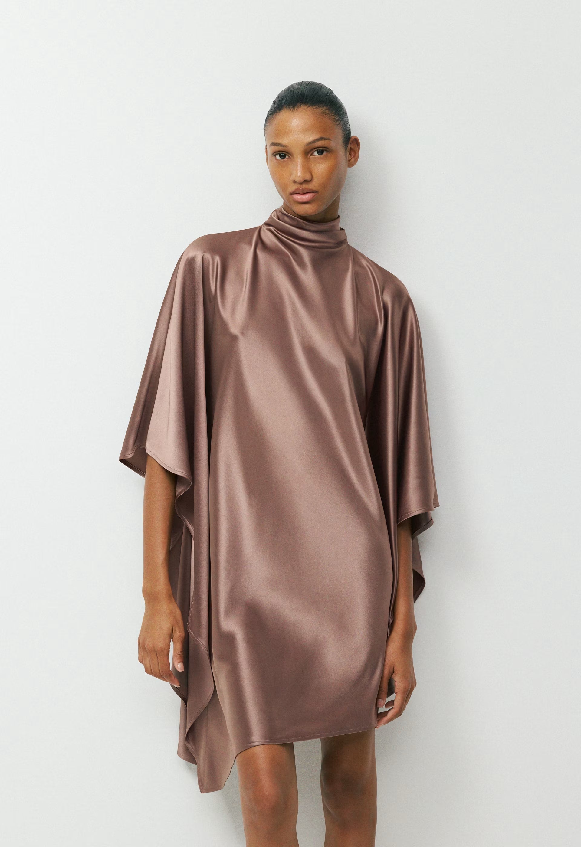 Fan Satin Dress - DUSTY MAUVE