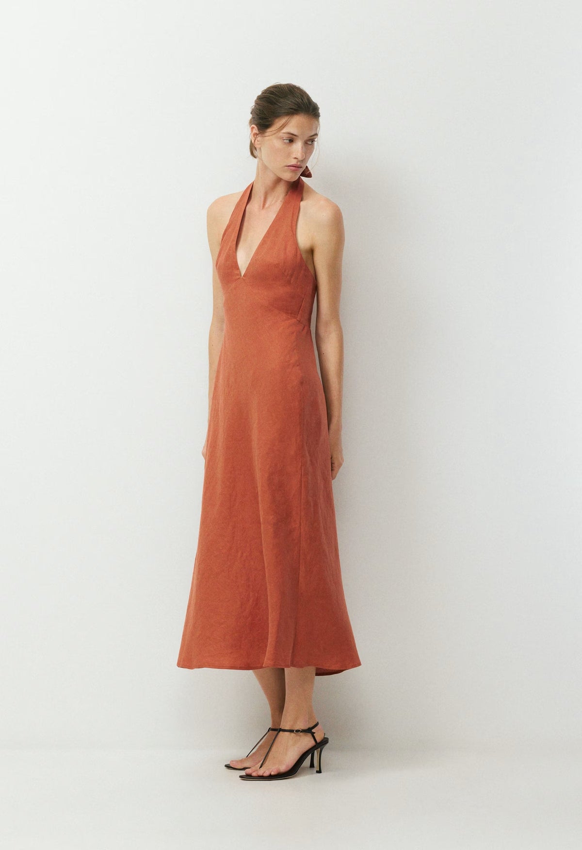 Nightscape Linen Halter Dress - MARINER TERRACOTTA