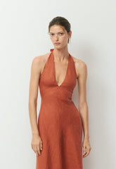 Nightscape Linen Halter Dress - MARINER TERRACOTTA