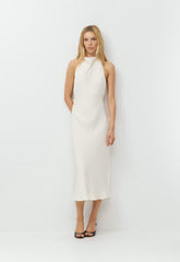 Audience Satin Maxi Halter Dress - LIGHT BIRCH
