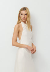 Audience Satin Maxi Halter Dress - LIGHT BIRCH