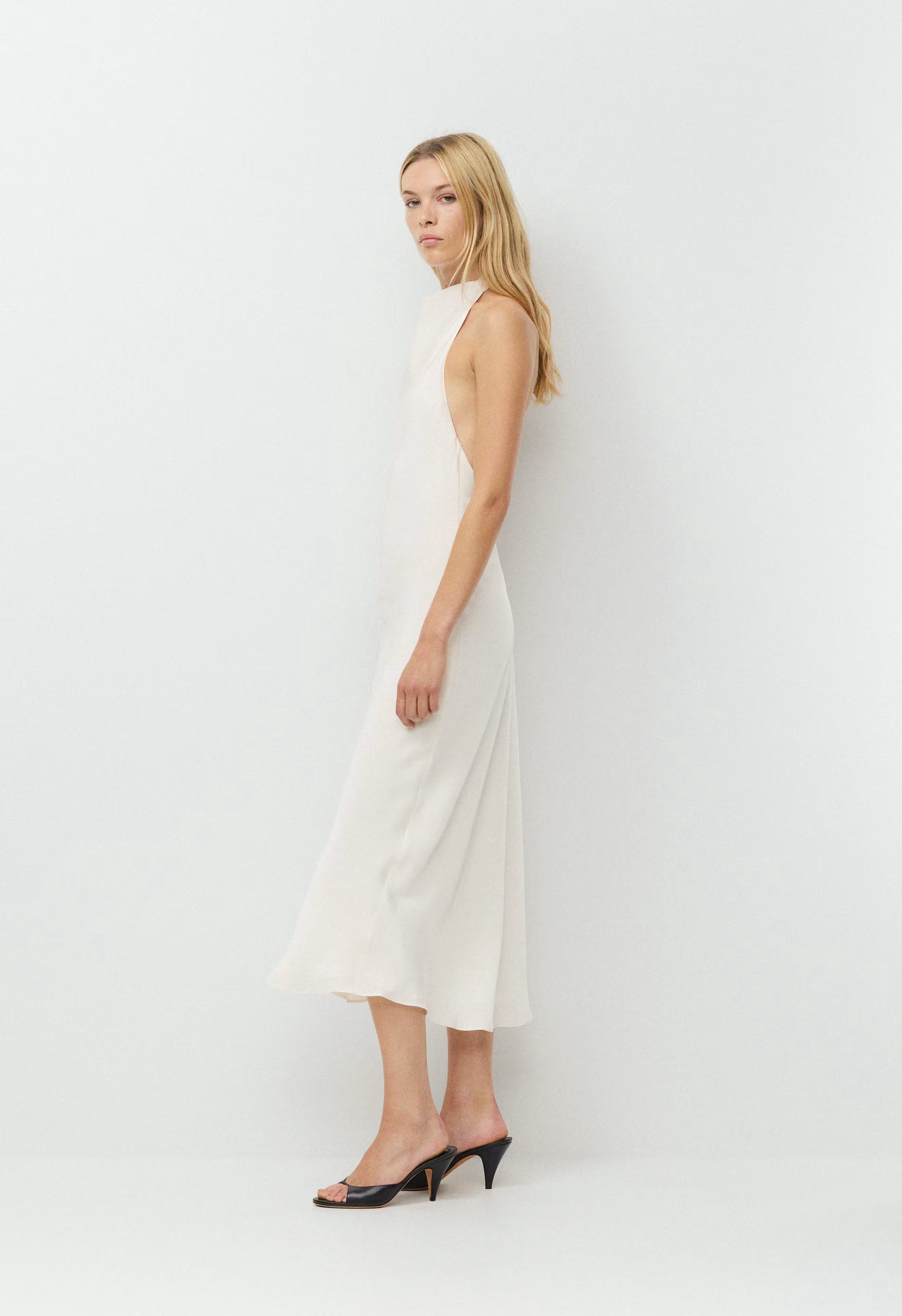 Audience Satin Maxi Halter Dress - LIGHT BIRCH