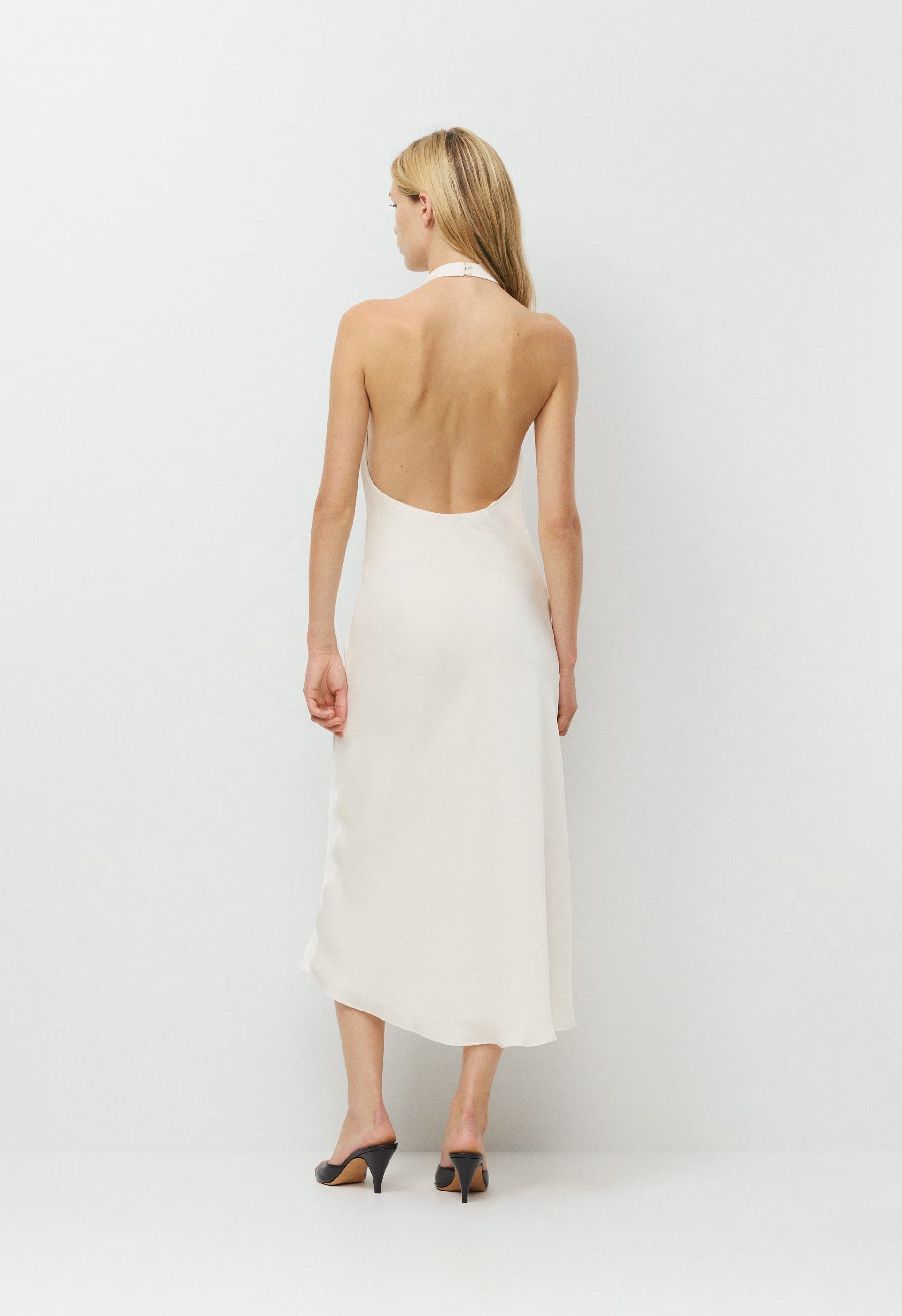 Audience Satin Maxi Halter Dress - LIGHT BIRCH