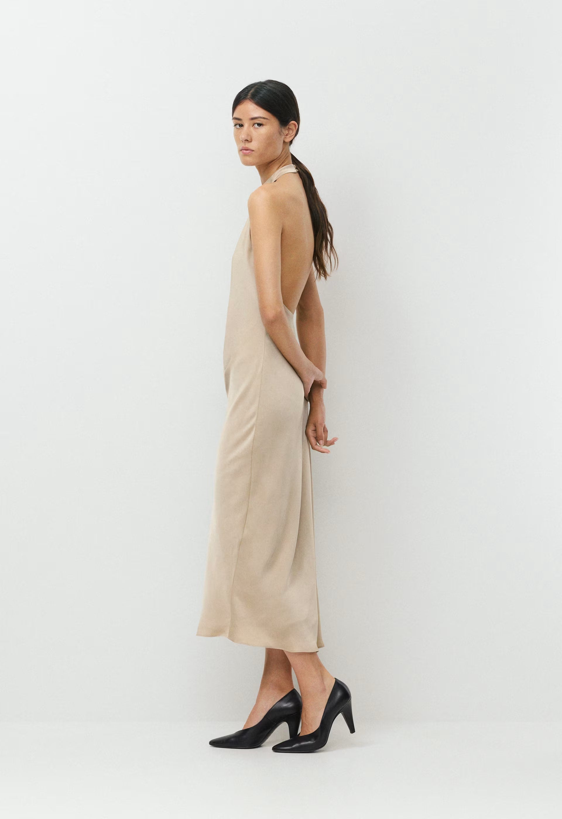 Audience Satin Maxi Halter Dress - MARCONA BEIGE