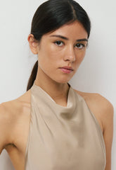 Audience Satin Maxi Halter Dress - MARCONA BEIGE