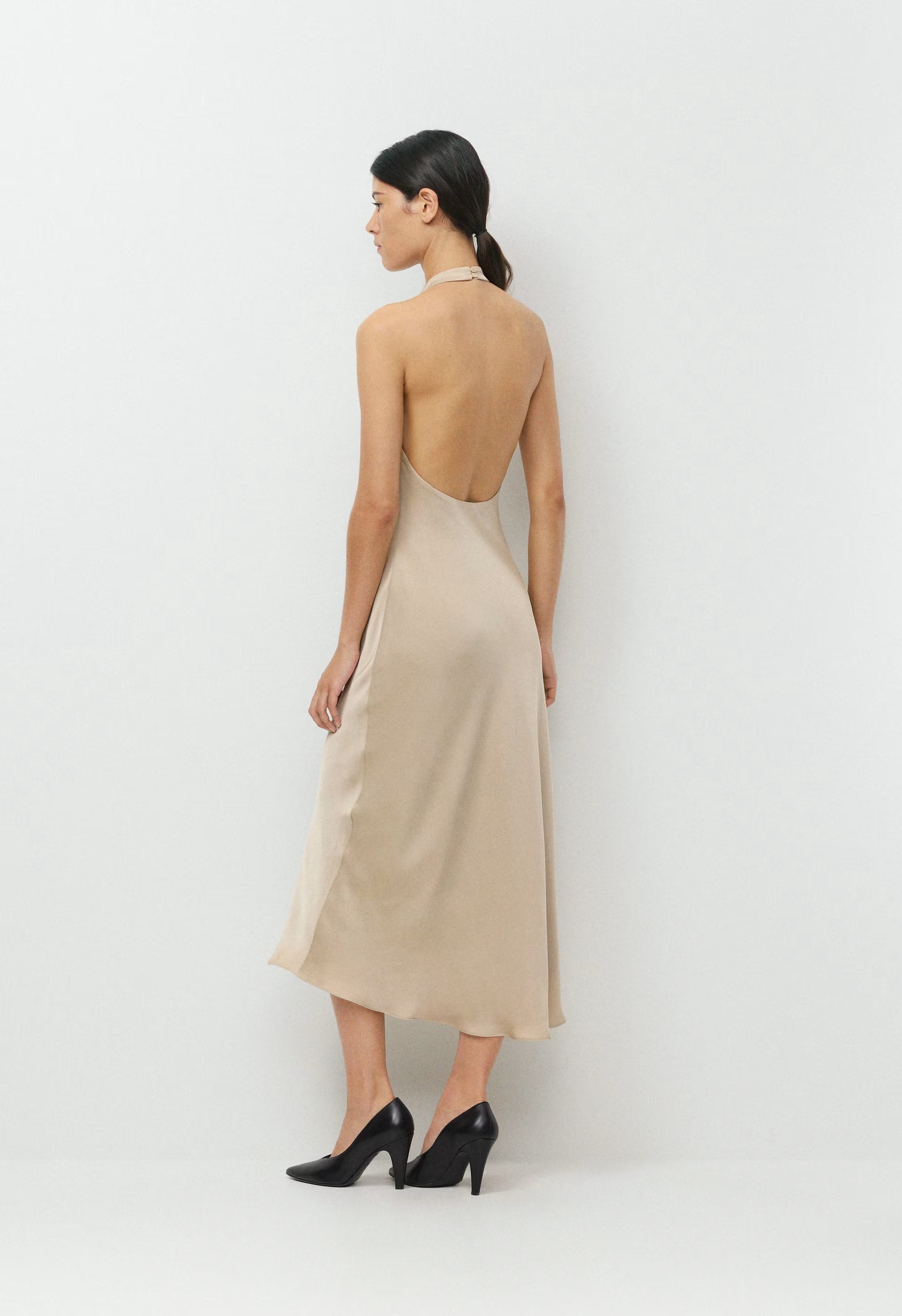Audience Satin Maxi Halter Dress - MARCONA BEIGE