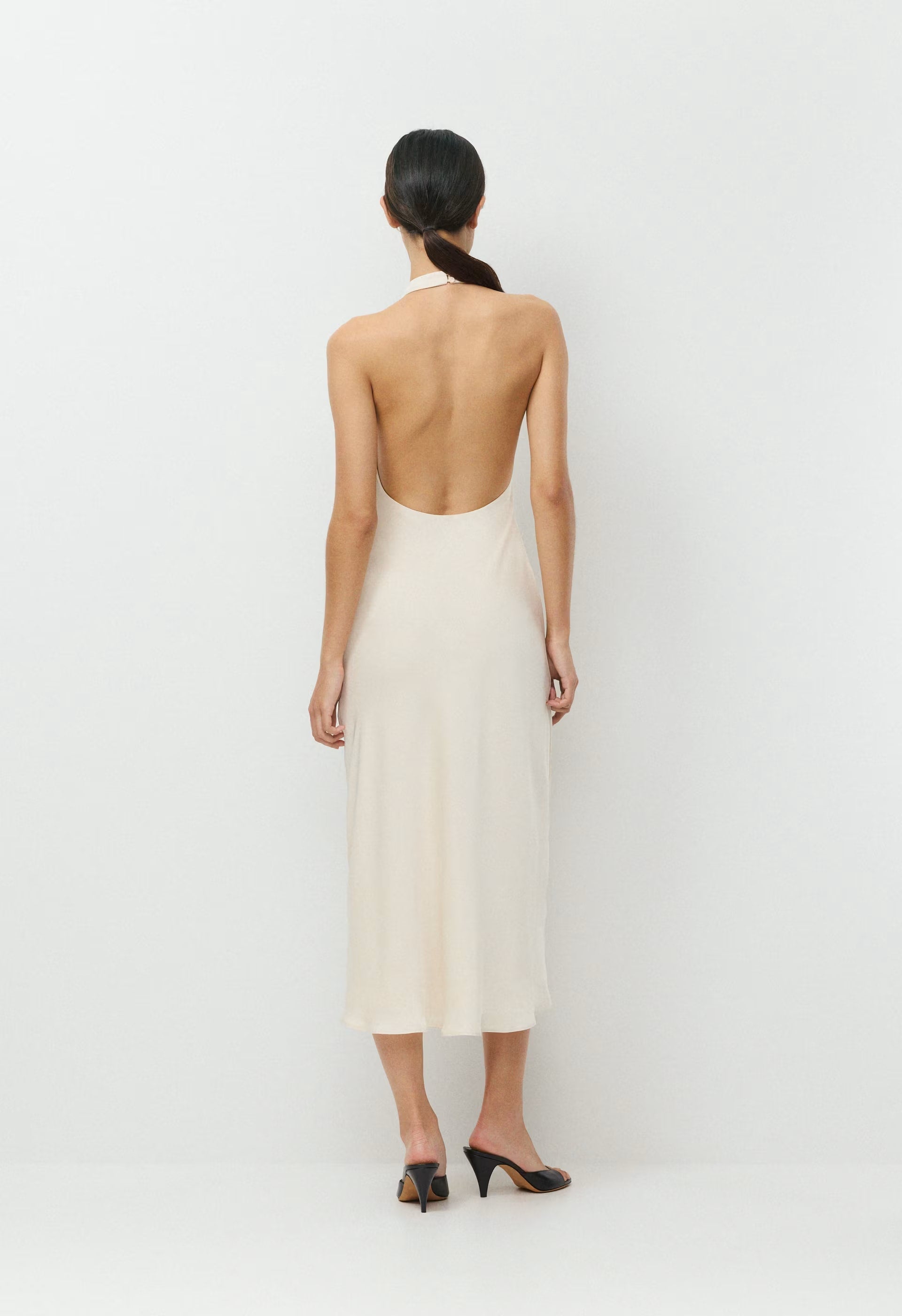 Audience Satin Maxi Halter Dress - SEASIDE CREAM