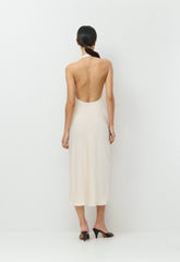 Audience Satin Maxi Halter Dress - SEASIDE CREAM