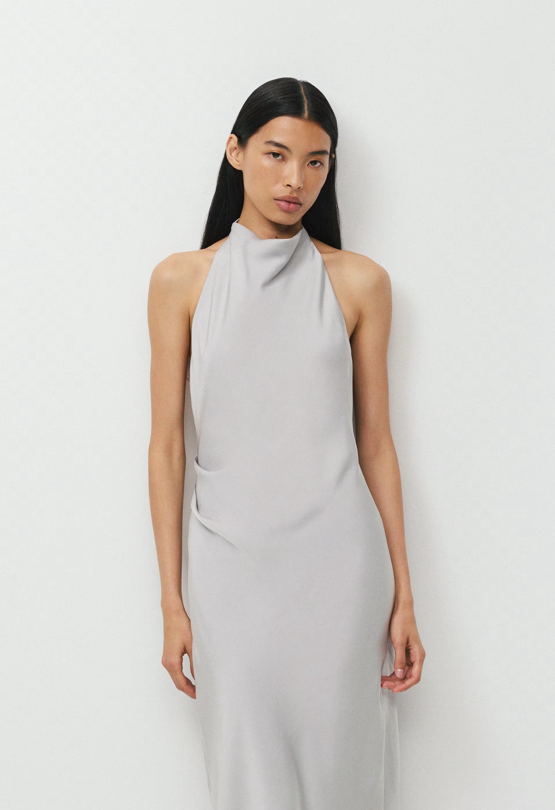Audience Satin Maxi Halter Dress - MONUMENT GREY