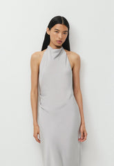 Audience Satin Maxi Halter Dress - MONUMENT GREY