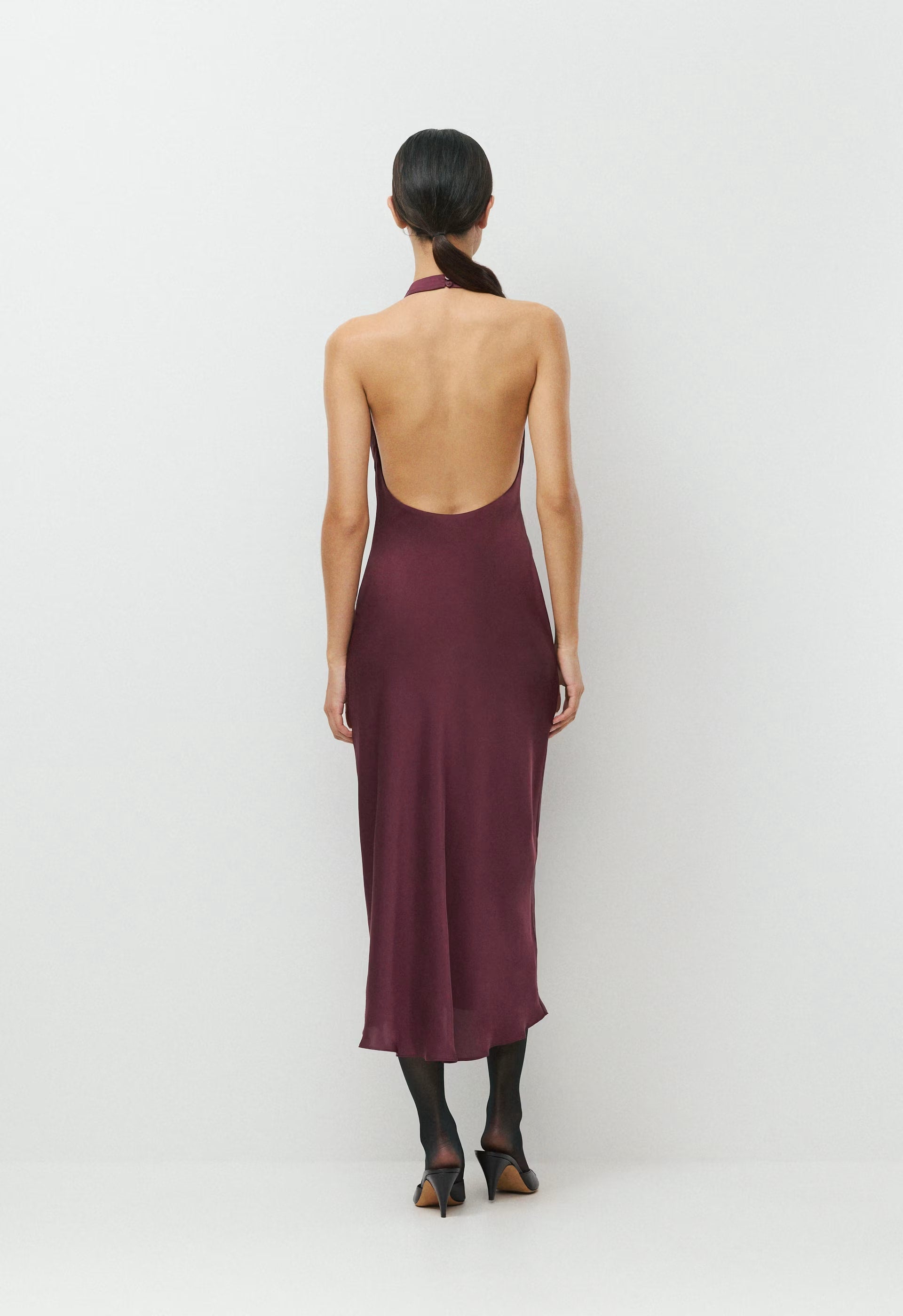Audience Satin Maxi Halter Dress - GALA PLUM