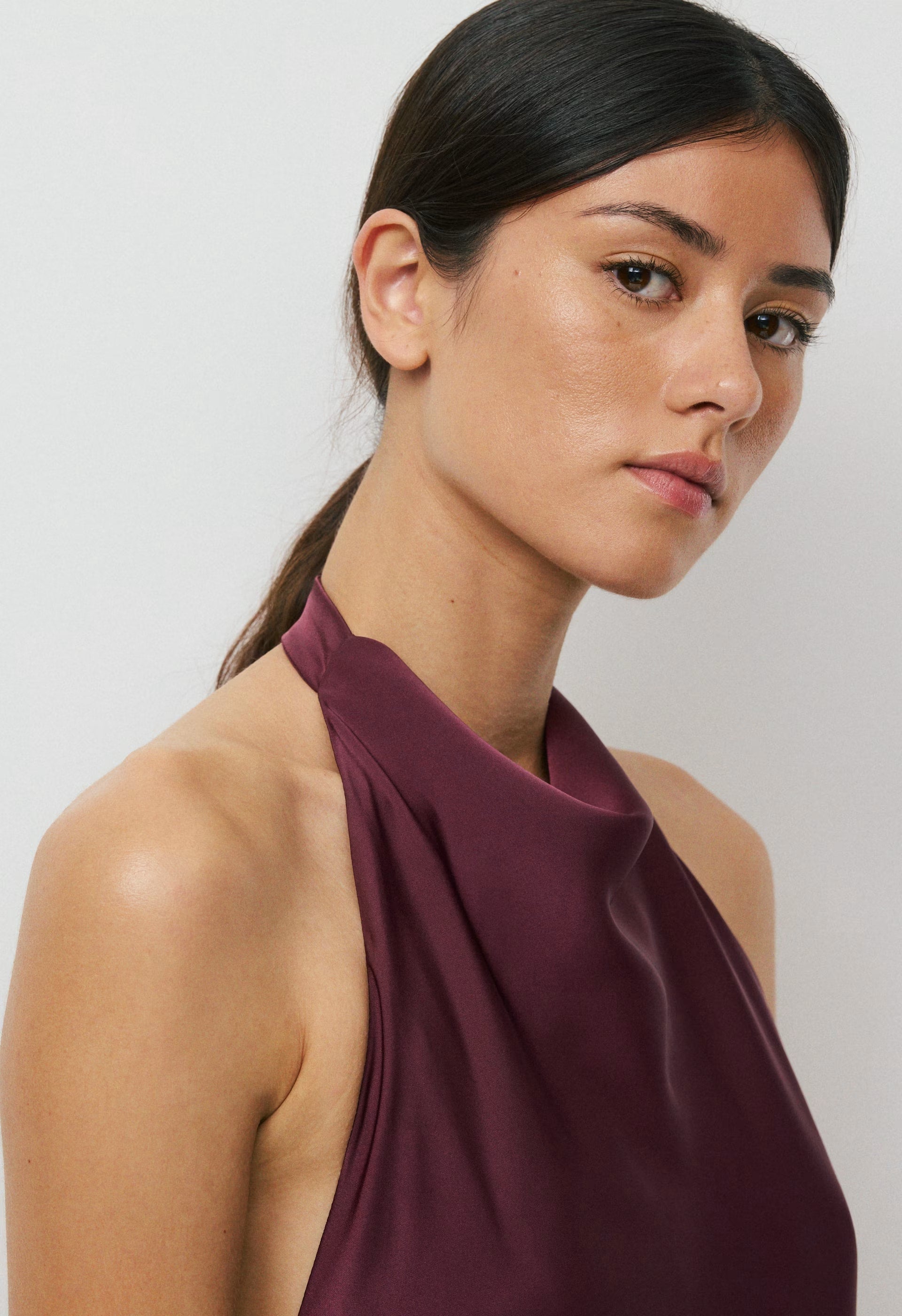 Audience Satin Maxi Halter Dress - GALA PLUM