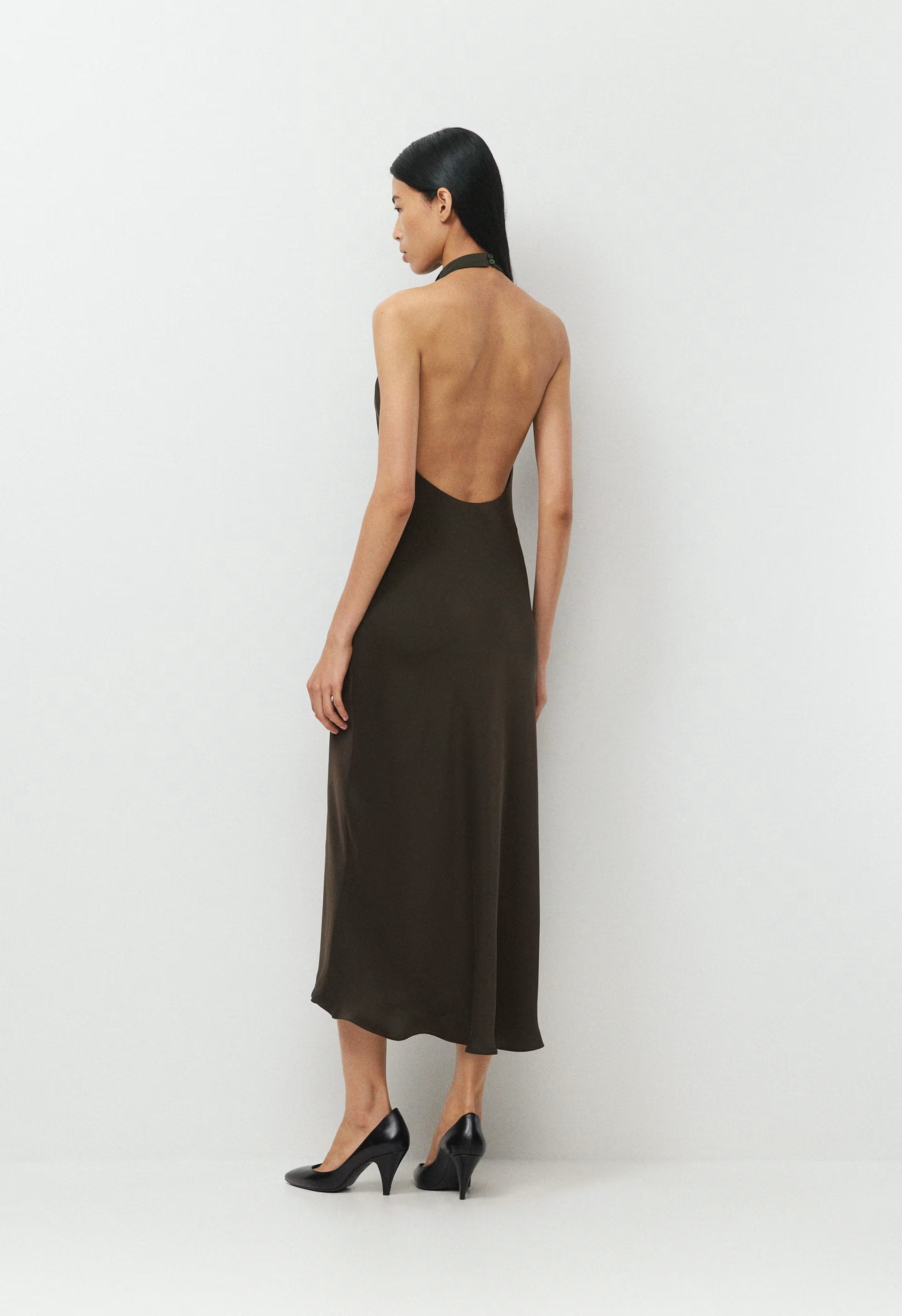 Audience Satin Maxi Halter Dress - CACAO NIB BROWN