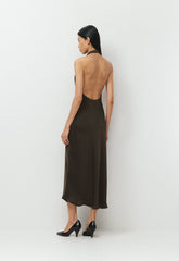 Audience Satin Maxi Halter Dress - CACAO NIB BROWN
