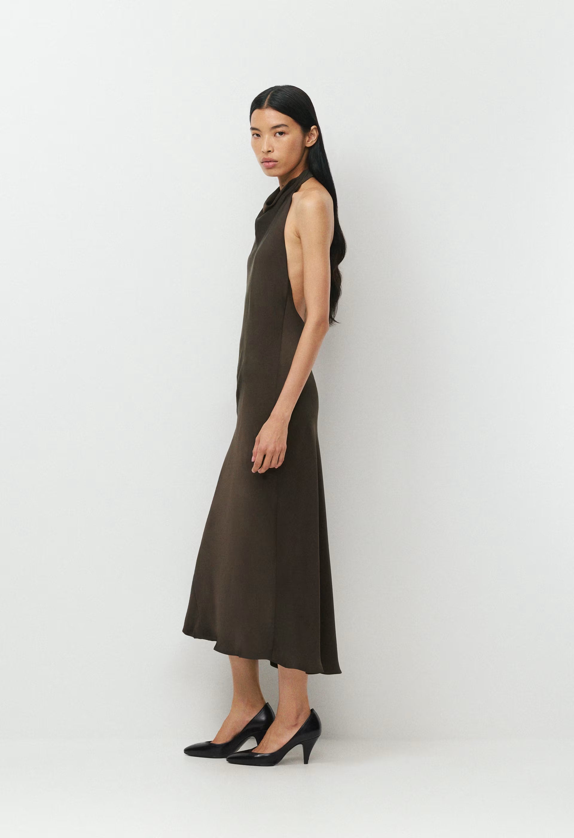 Audience Satin Maxi Halter Dress - CACAO NIB BROWN