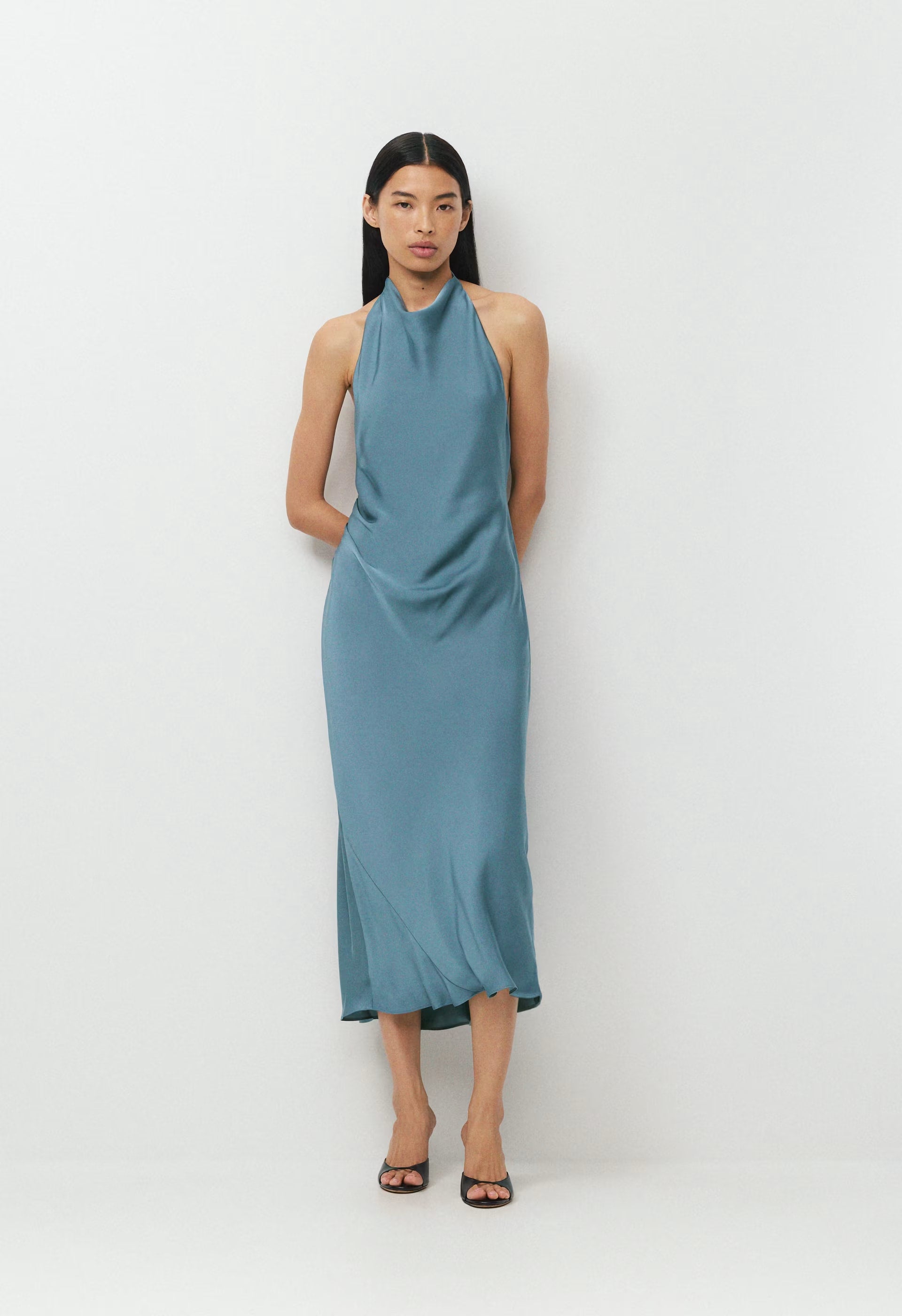 Audience Satin Maxi Halter Dress - JUICY ROSE