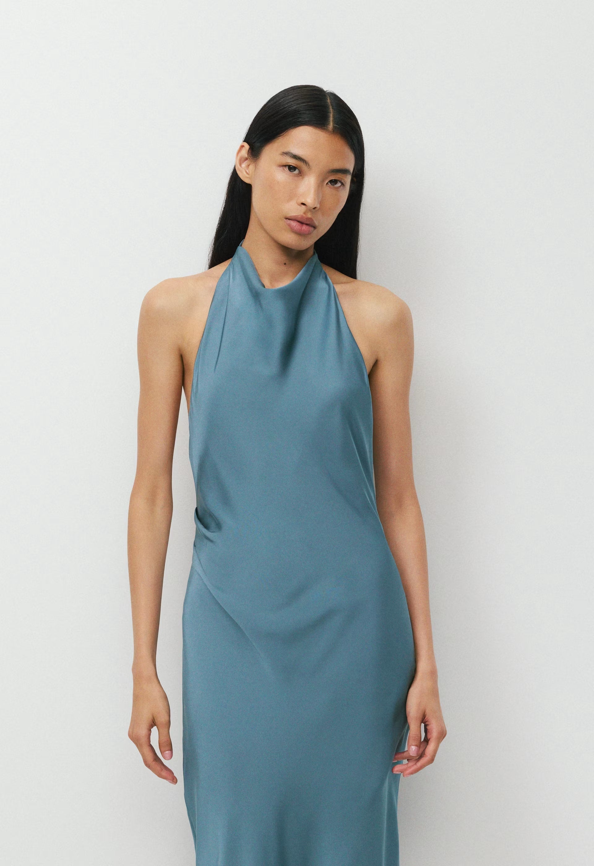 Audience Satin Maxi Halter Dress - JUICY ROSE