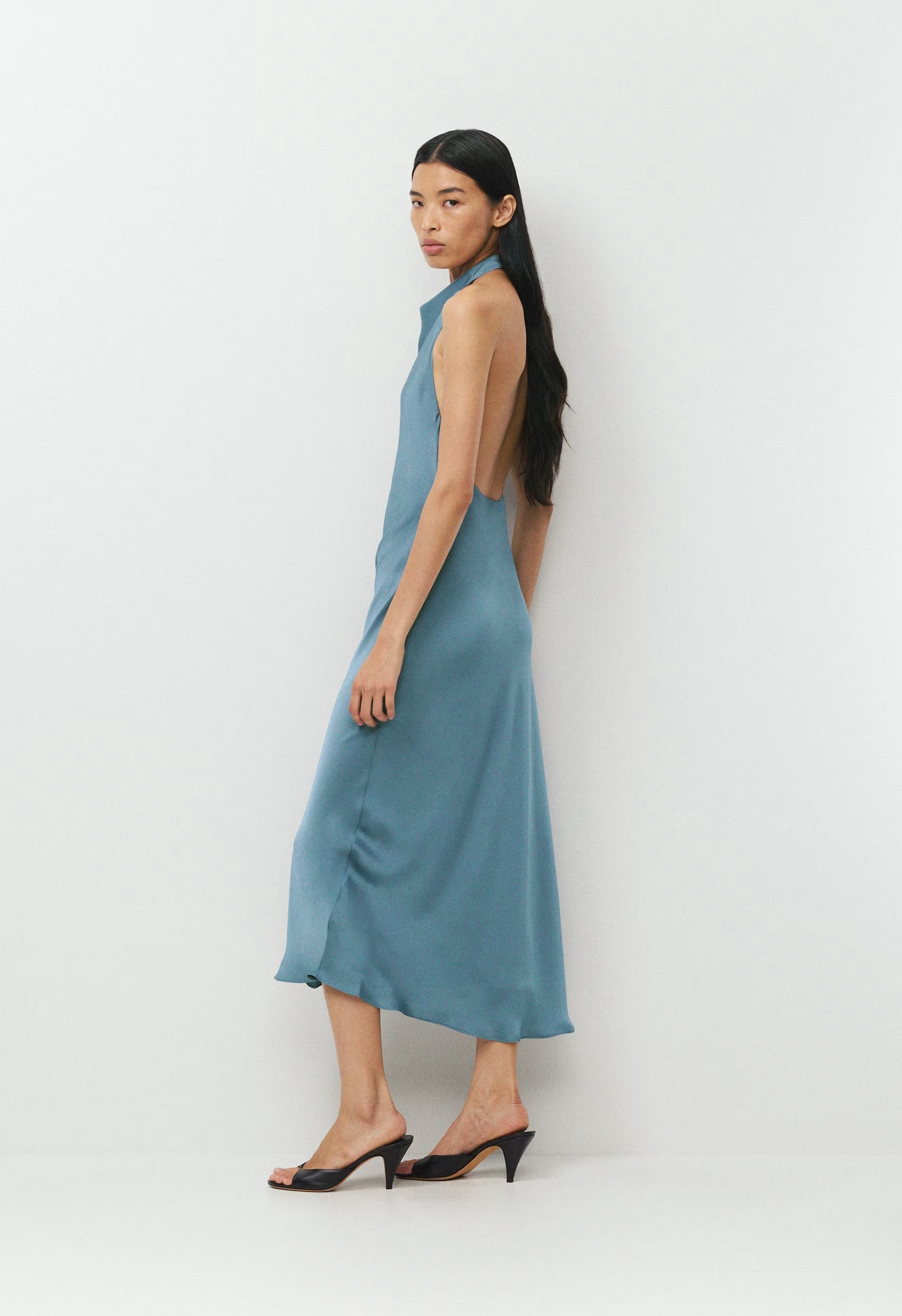 Audience Satin Maxi Halter Dress - JUICY ROSE