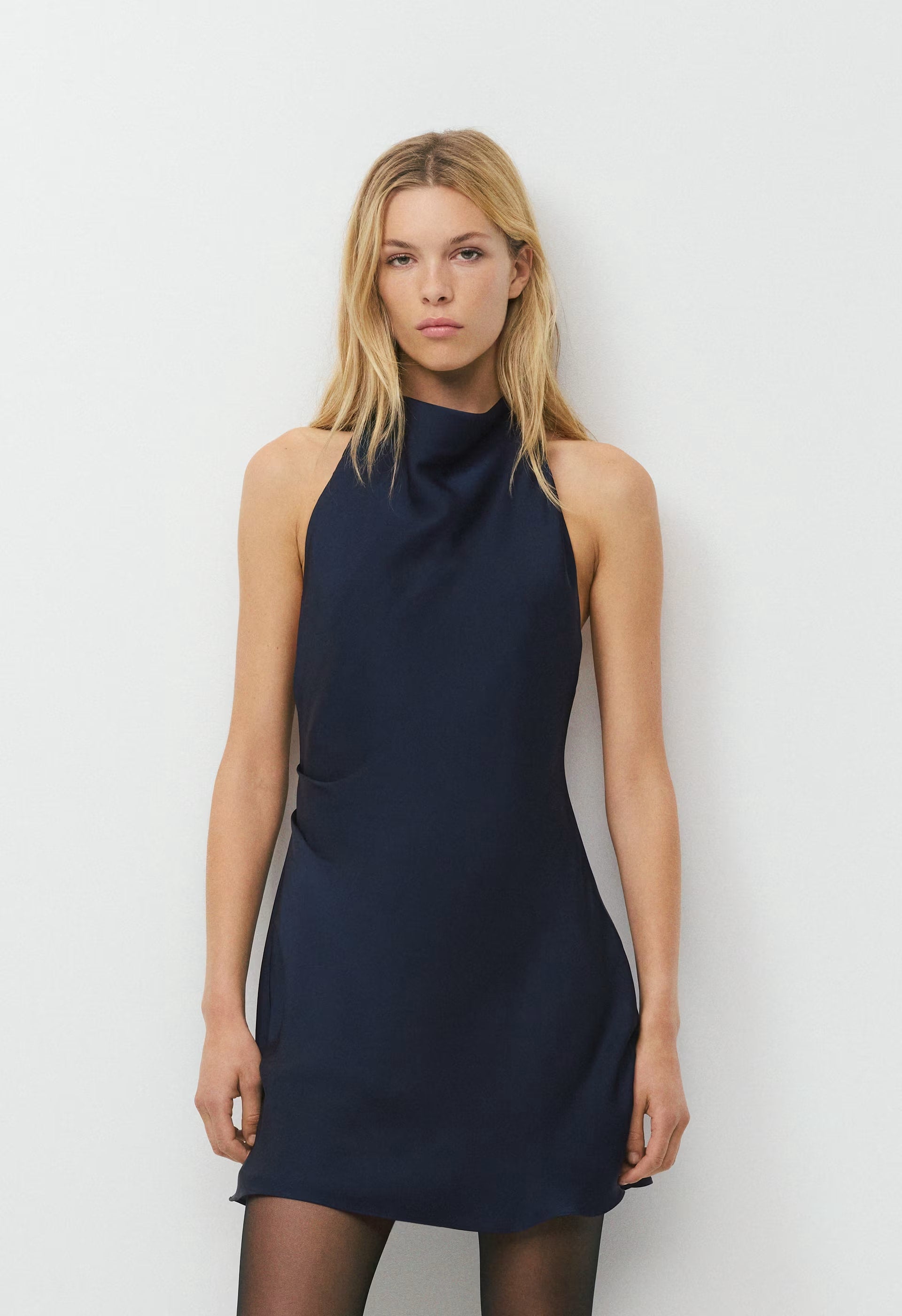 Audience Satin Mini Halter Dress - ADMIRAL
