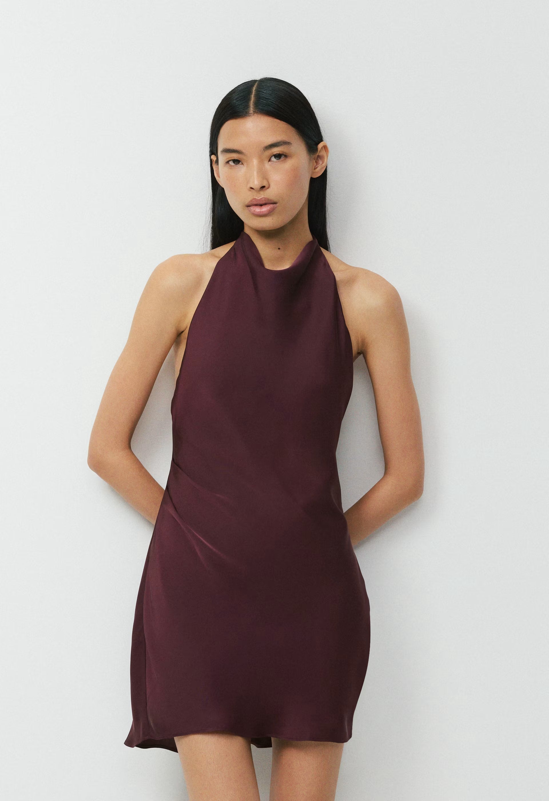 Audience Satin Mini Halter Dress - CARDAMON