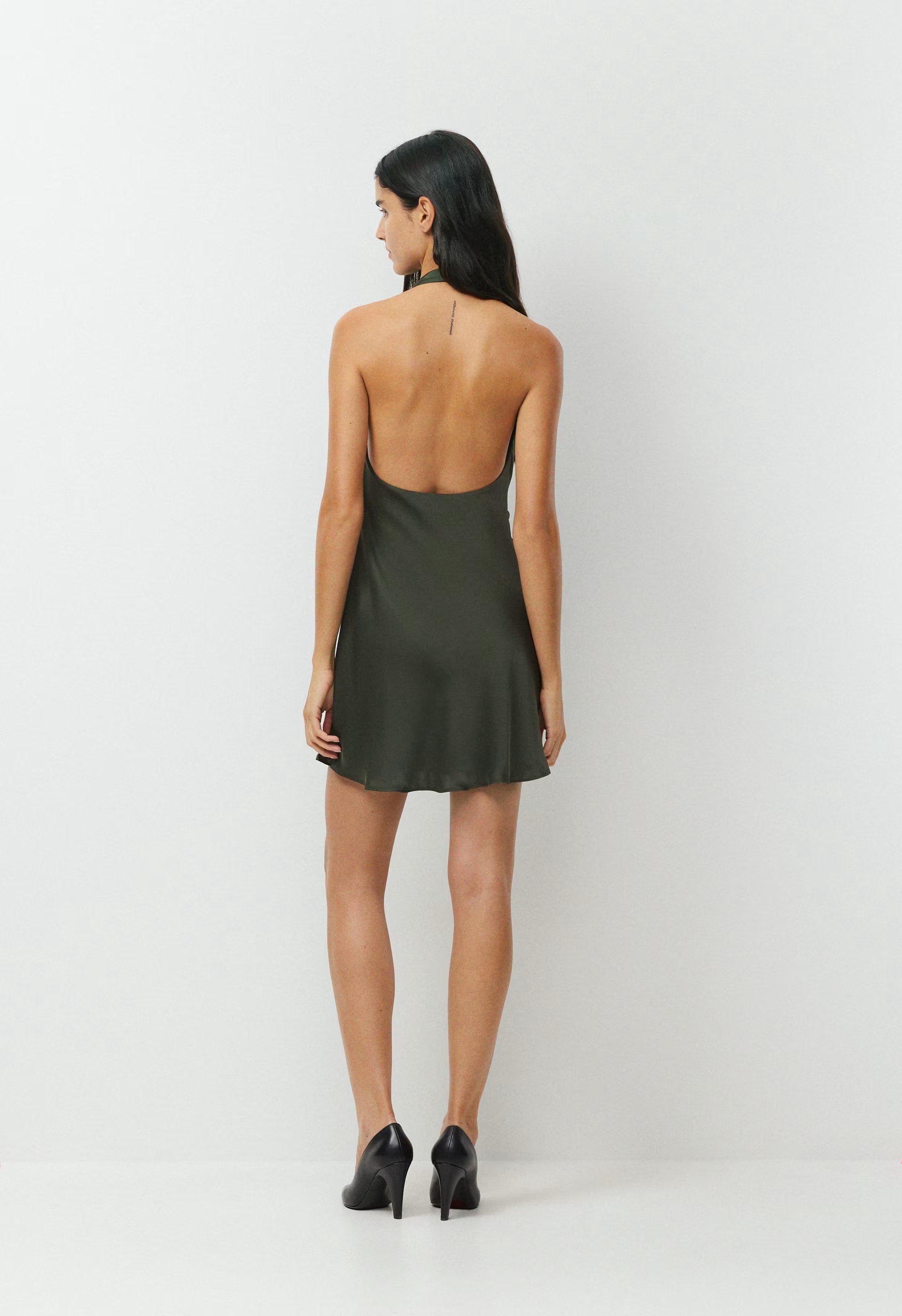 Audience Satin Mini Halter Dress - FLINT GREEN