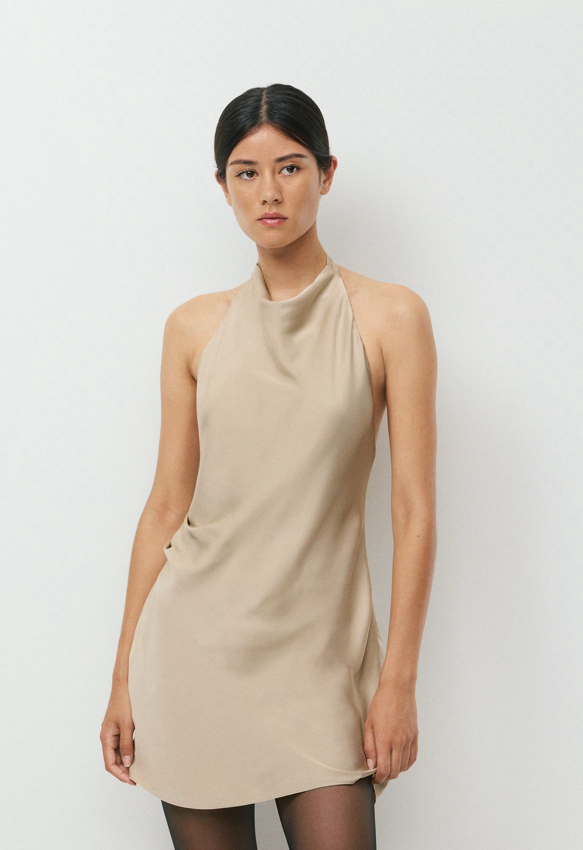 Audience Satin Mini Halter Dress - MARCONA BEIGE