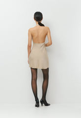 Audience Satin Mini Halter Dress - MARCONA BEIGE