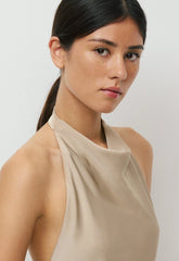Audience Satin Mini Halter Dress - MARCONA BEIGE