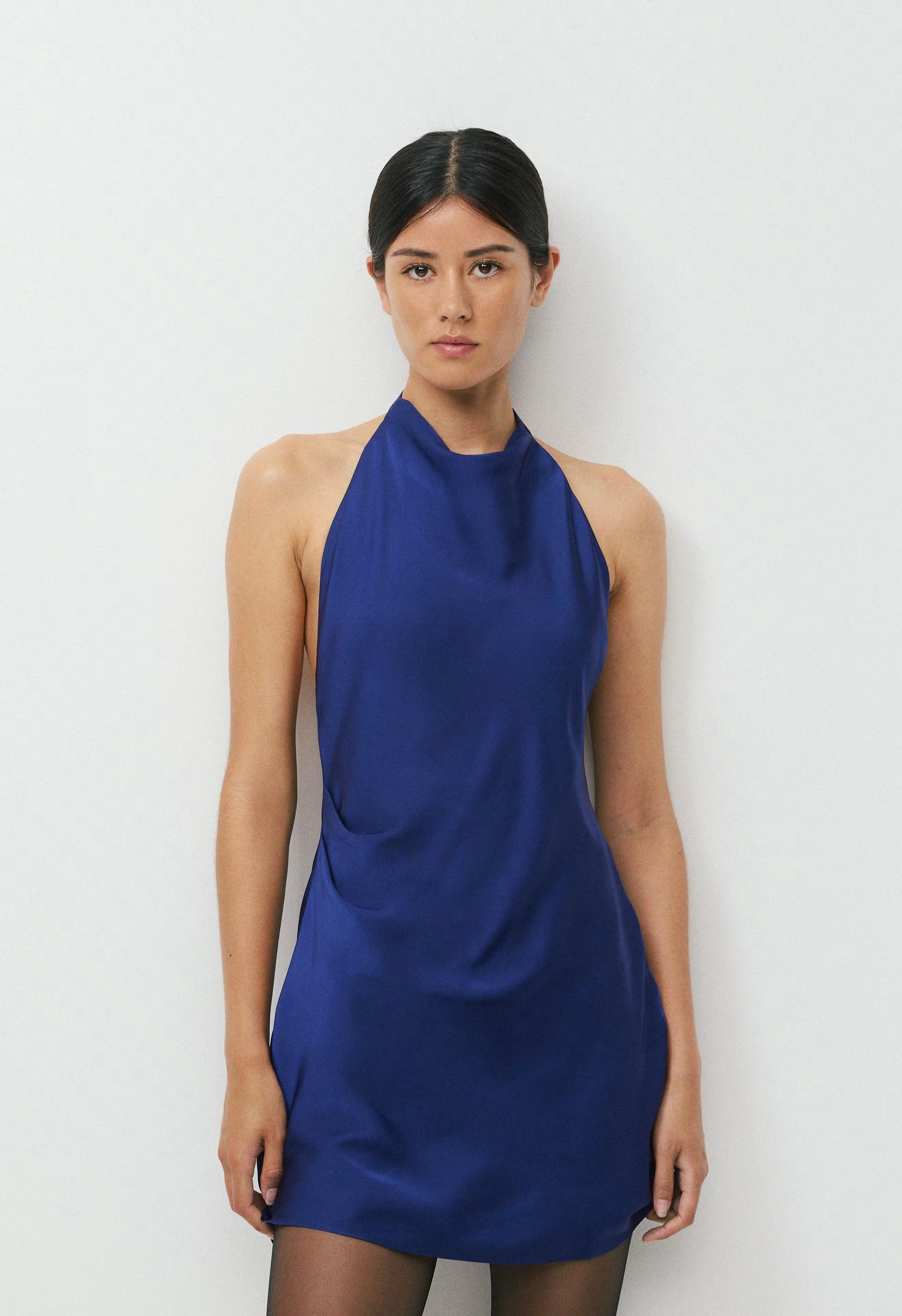 Audience Satin Mini Halter Dress - BYRON BLUE