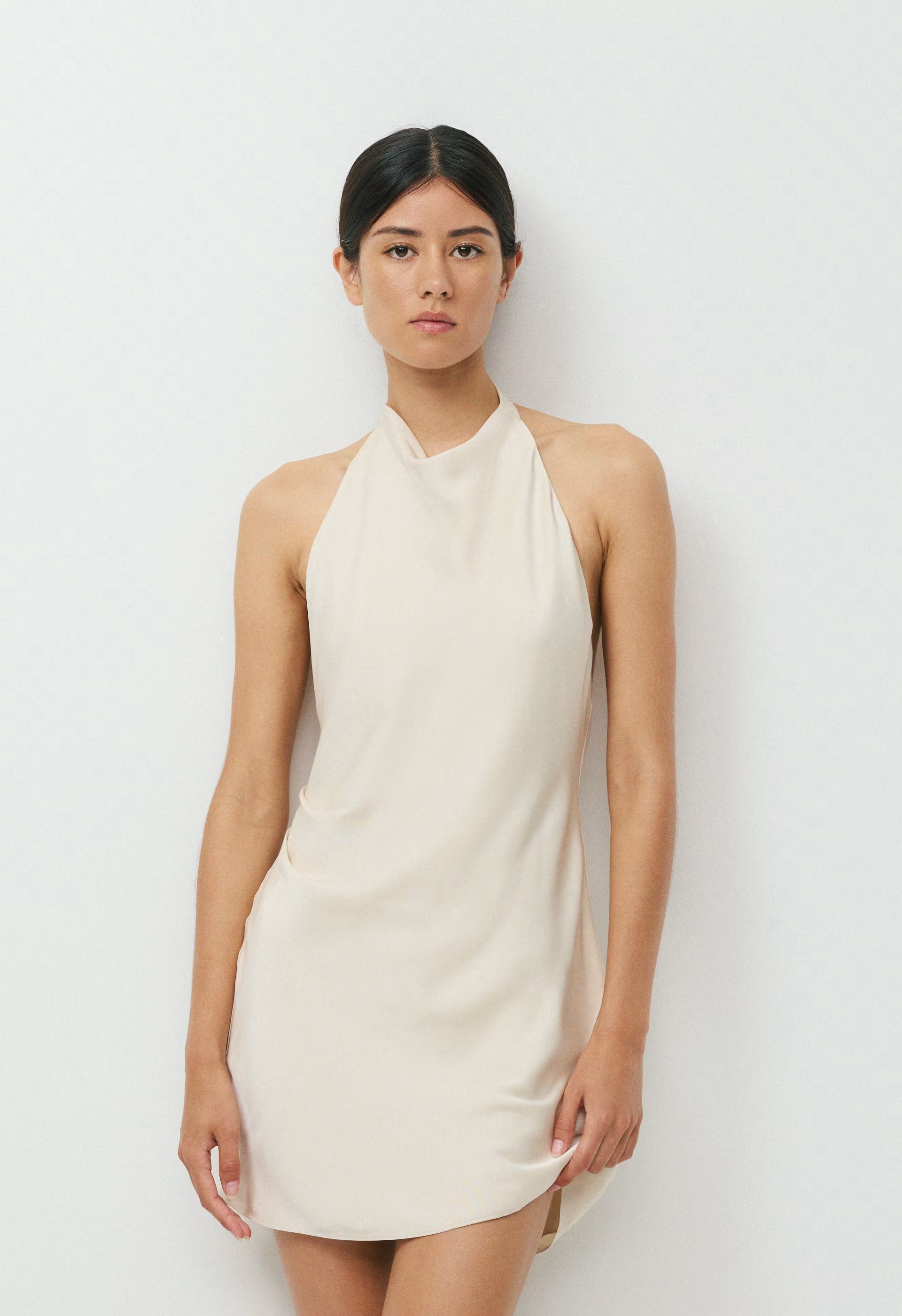 Audience Satin Mini Halter Dress - SEASIDE CREAM