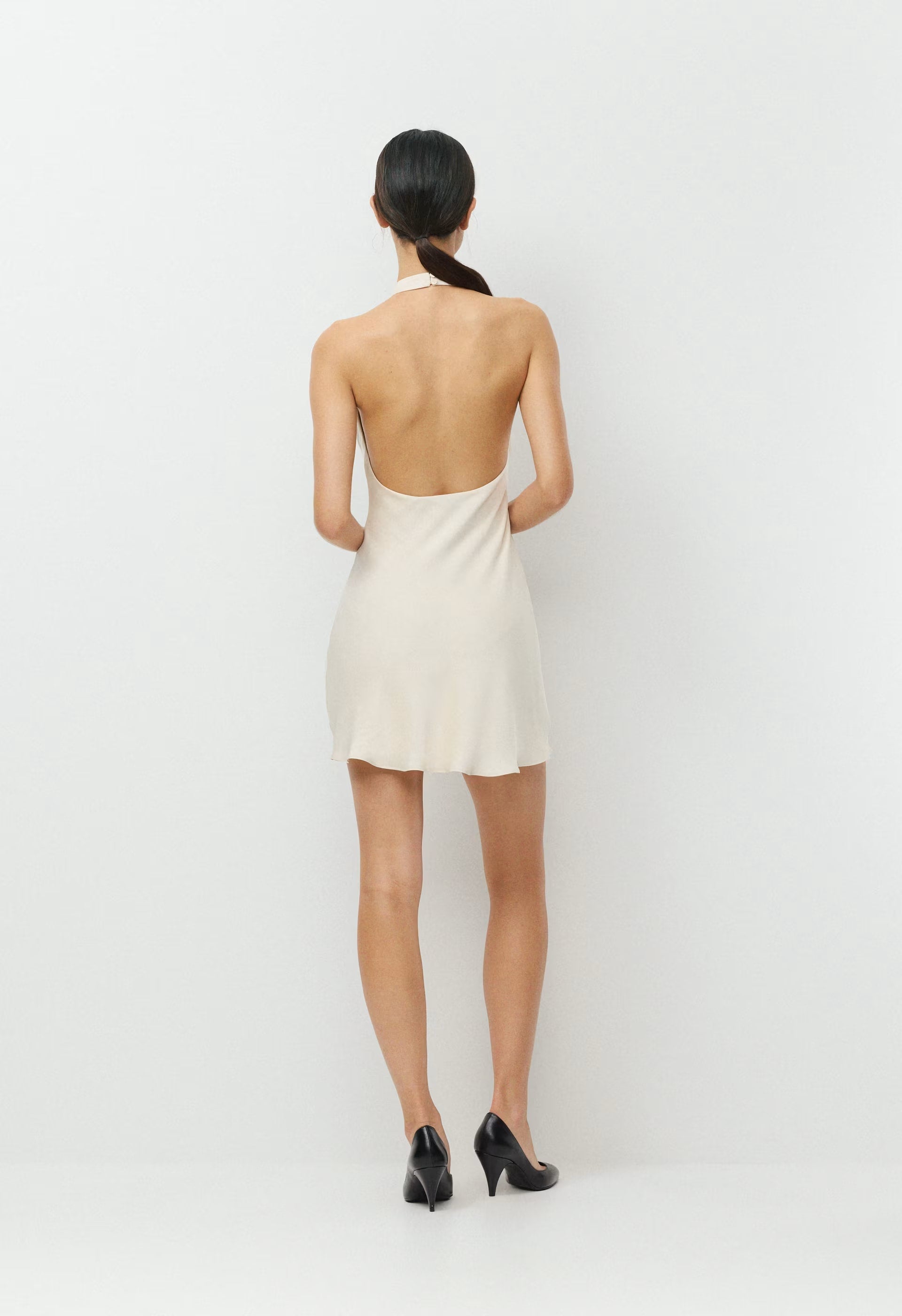 Audience Satin Mini Halter Dress - SEASIDE CREAM