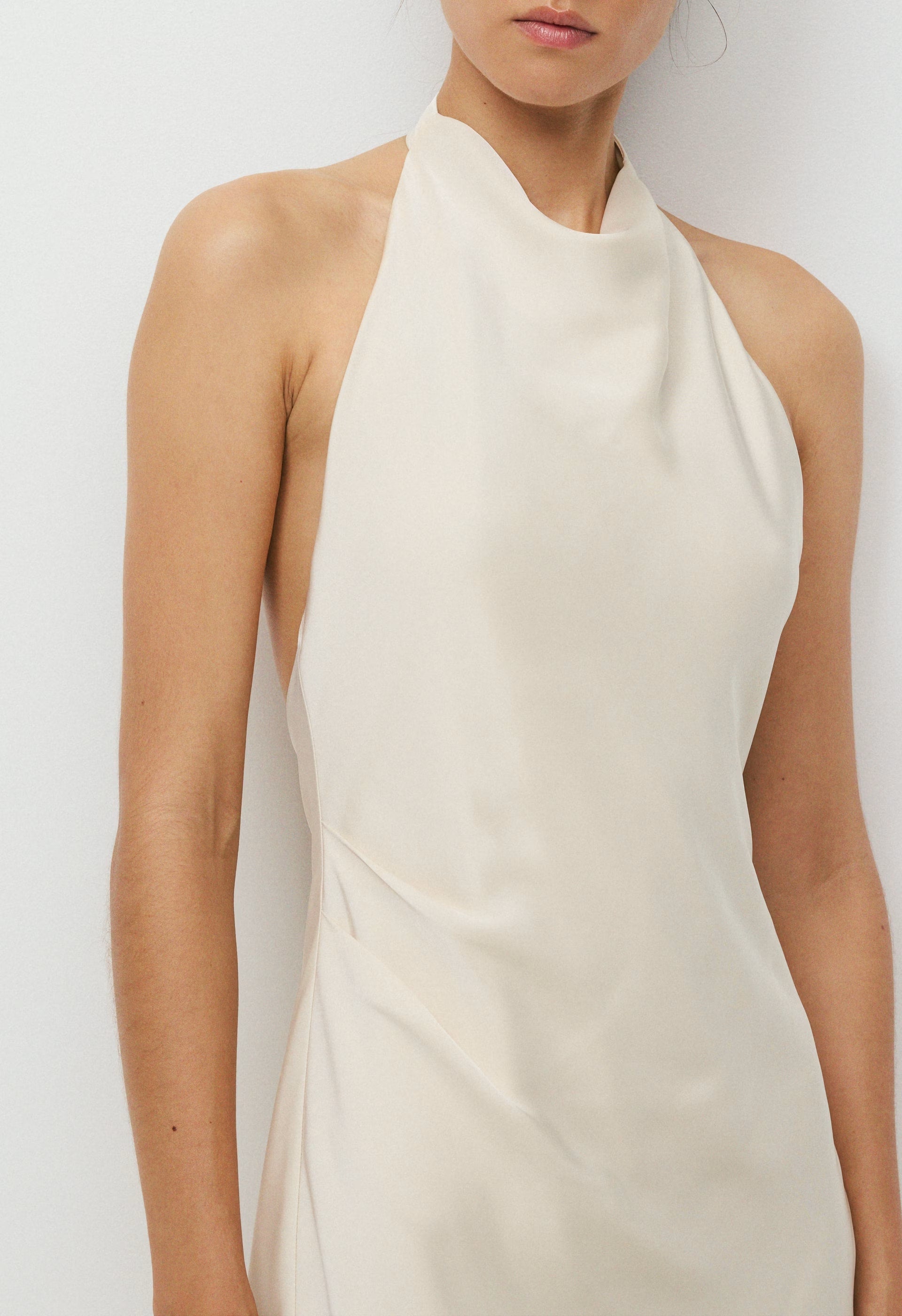 Audience Satin Mini Halter Dress - SEASIDE CREAM