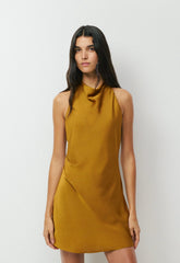 Audience Satin Mini Halter Dress - SHERRY OCHRE