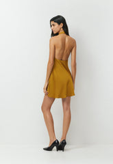 Audience Satin Mini Halter Dress - SHERRY OCHRE