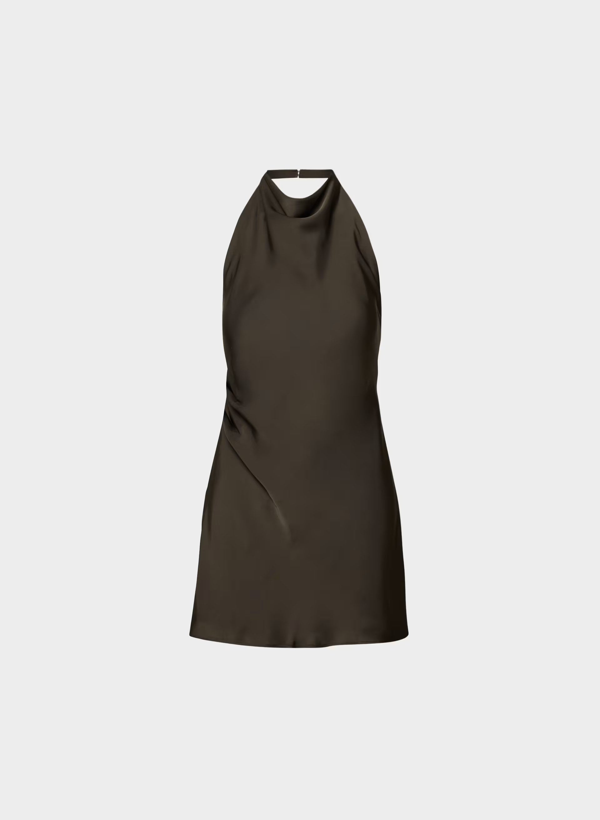 Audience Satin Mini Halter Dress - CACAO NIB BROWN